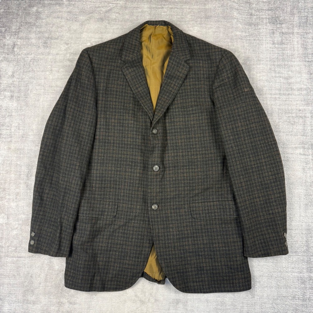 Crombie Blazer Mens 40 Olive Brown Plaid Vintage Tweed Wool Sport Coat Scotland